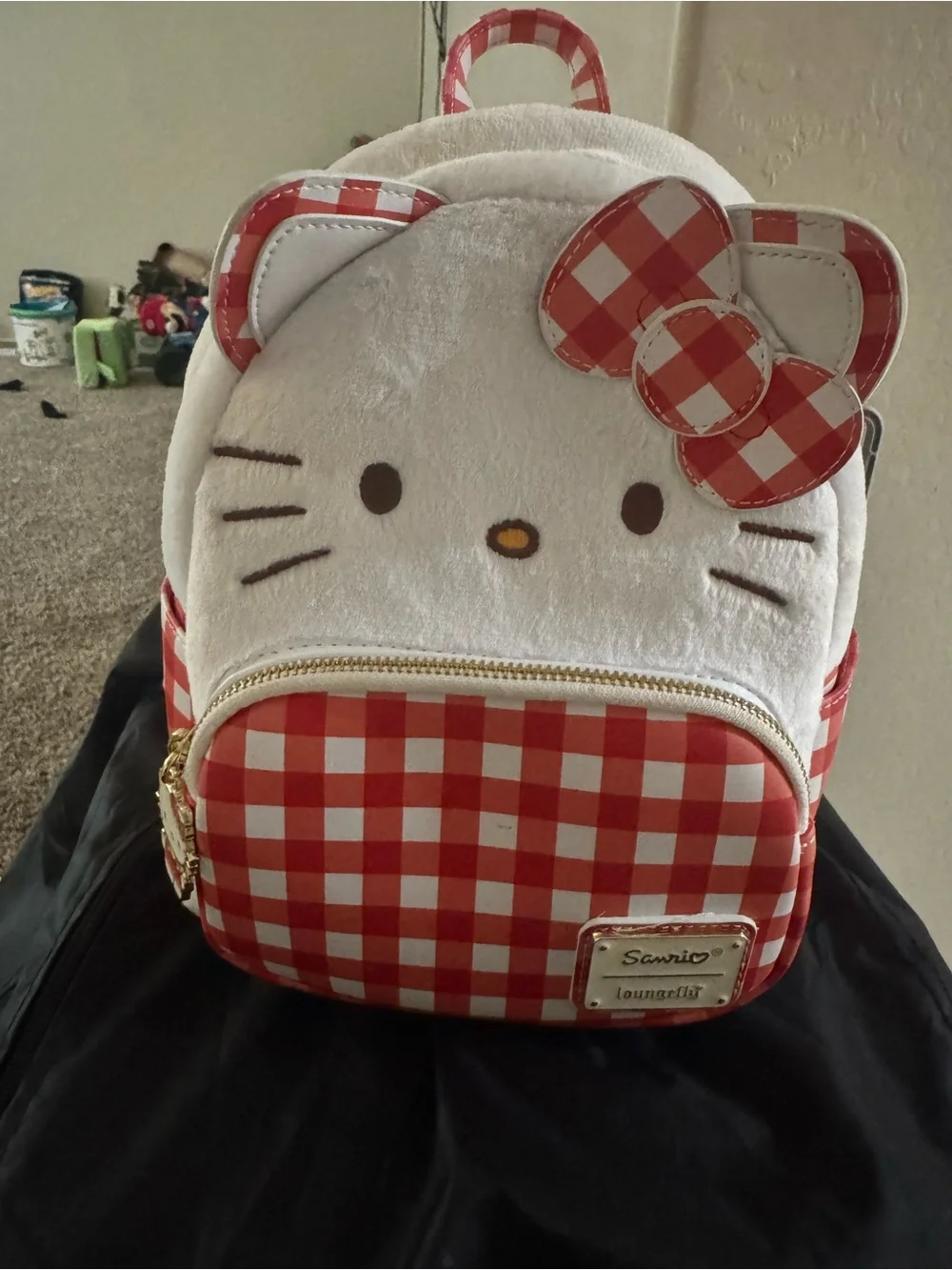 Sanrio Hello Kitty White Plush Mini Backpack with Red Gingham